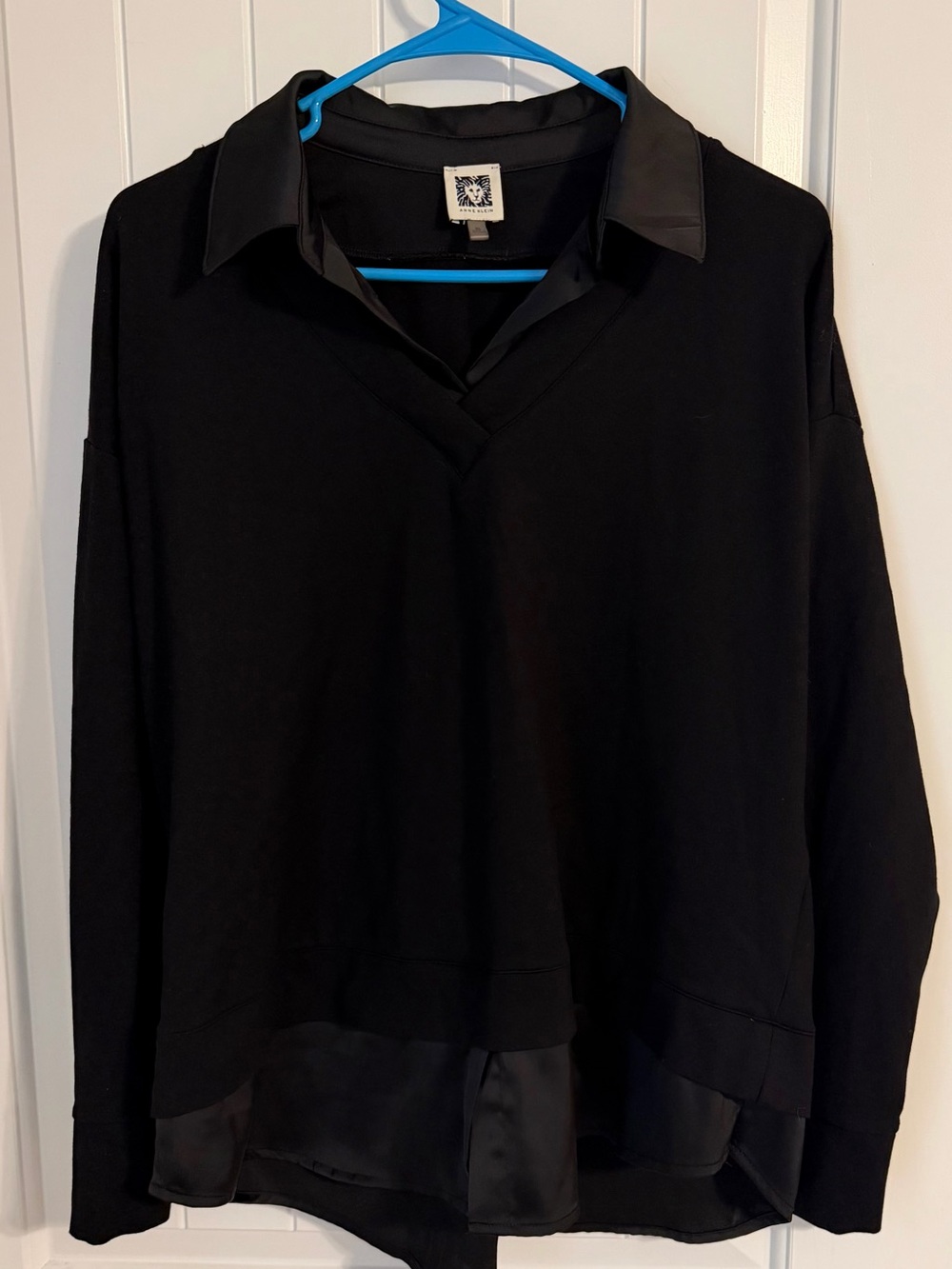 Anne Klein Black Long-Sleeve Layered-Collar Pullover